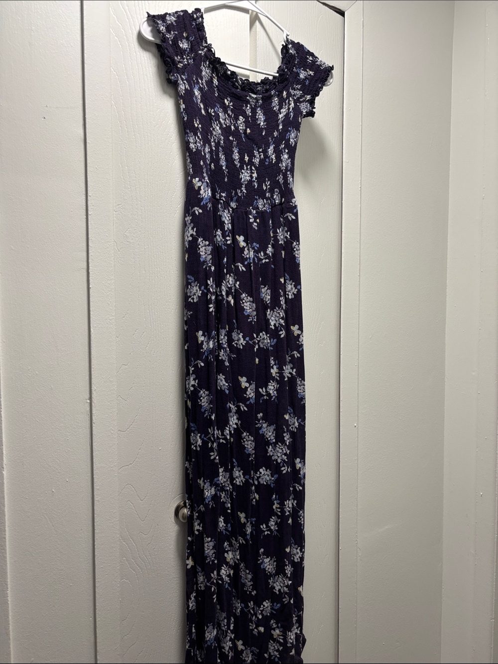 Divided Navy/Purple Floral Off-Shoulder Maxi Dress with Slit